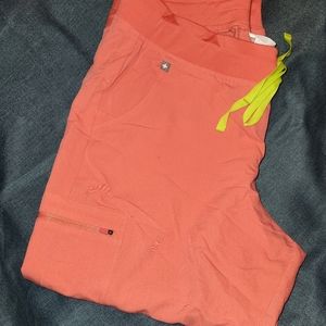 Hot Coral Figs Scrub Pants